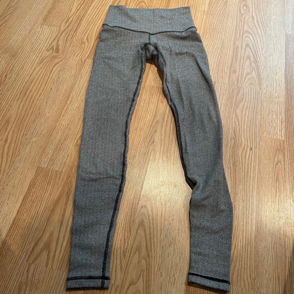 Lululemon Wunder Under High Rise Leggings Grey Black Herringbone Knit Yoga Pants